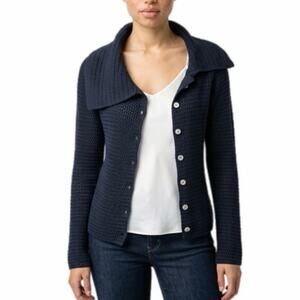 Commense Women's Cardigan Sweater XL Navy Blue Open Knit Asymmetric Shawl Neck